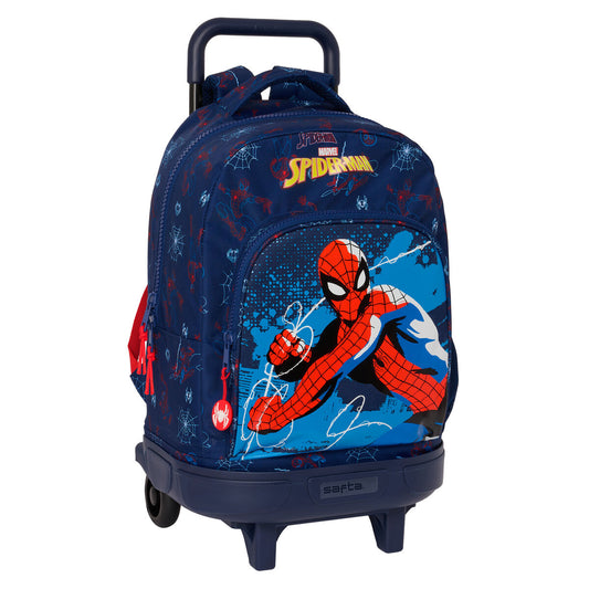 Skolväska med hjul Spider-Man Neon Marinblå 33 X 45 X 22 cm