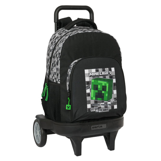 Skolväska med hjul Minecraft Svart Grön Grå 33 X 45 X 22 cm