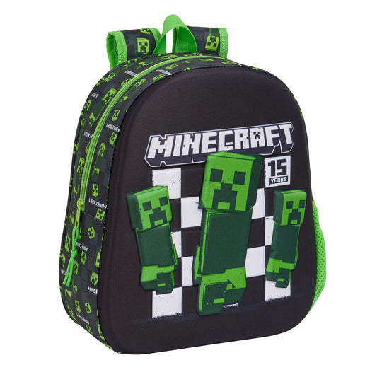 Skolryggsäck 3D Minecraft Svart Grön 27 x 33 x 10 cm