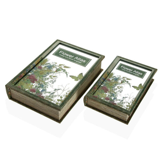 Dekorationslåda Versa Flower Atlas Boken Kanvas Speglar Trä MDF 7 x 30 x 21 cm