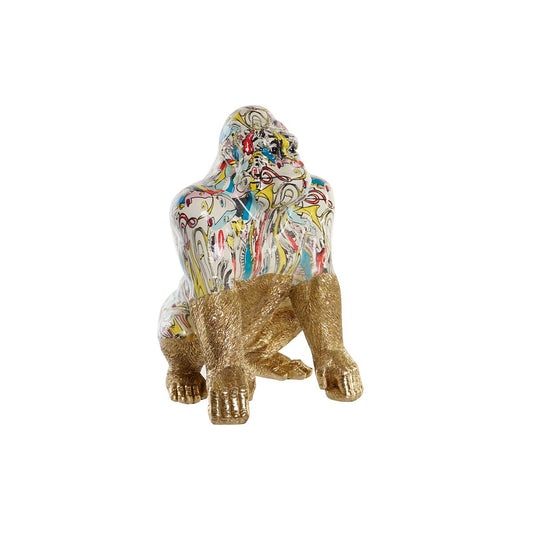 Prydnadsfigur DKD Home Decor 28,5 x 26,5 x 41 cm Gyllene Multicolour Gorilla